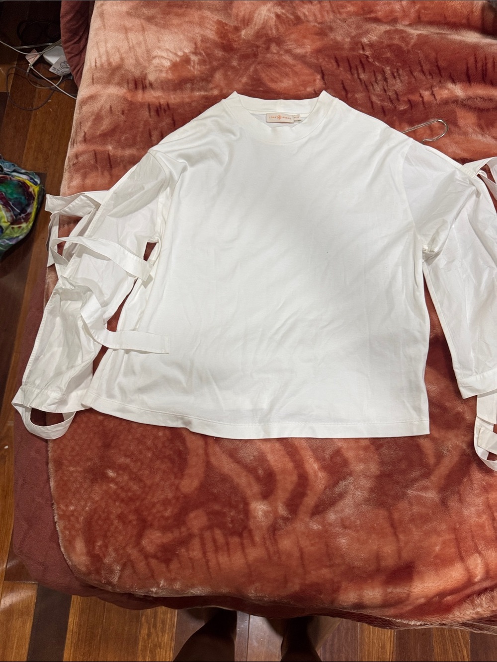 Tory Burch White Long-Sleeve Tie-Sleeve Top